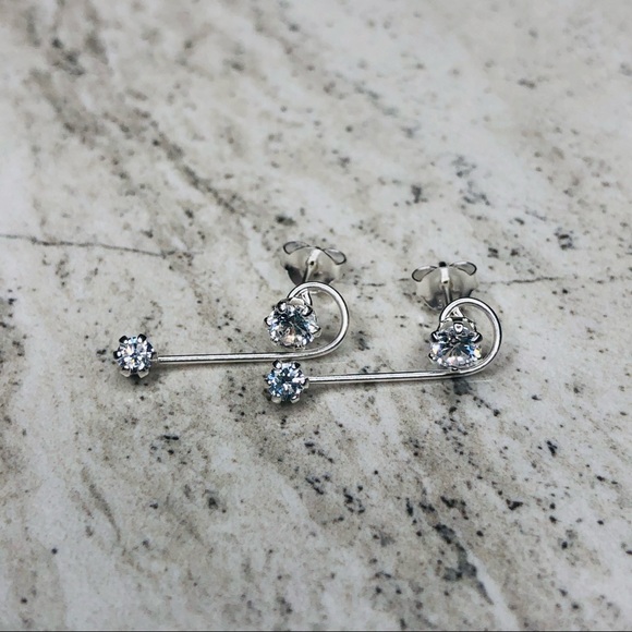 925 Sterling Silver CZ Ear Climber Earrings - Picture 4 of 16
